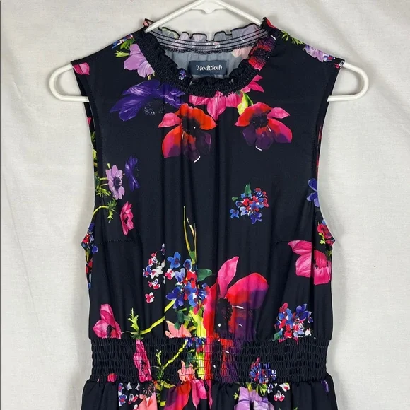 Modcloth Black Floral Mock Neck Sleeveless Midi Dress - Picture 3 of 8